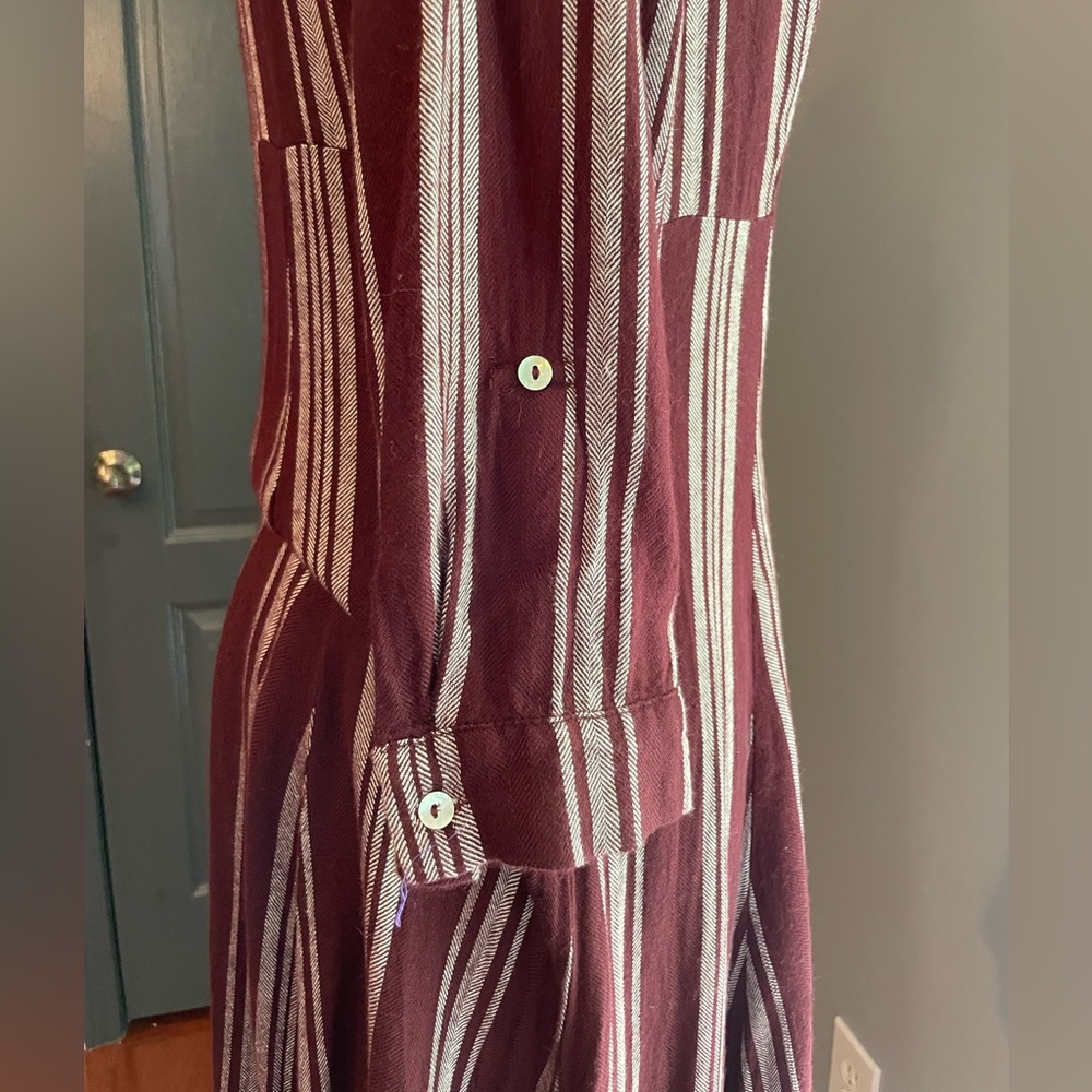Altar’d State Striped Button Down Burgundy Retro Pin Up Midi Dress - Picture 4 of 11